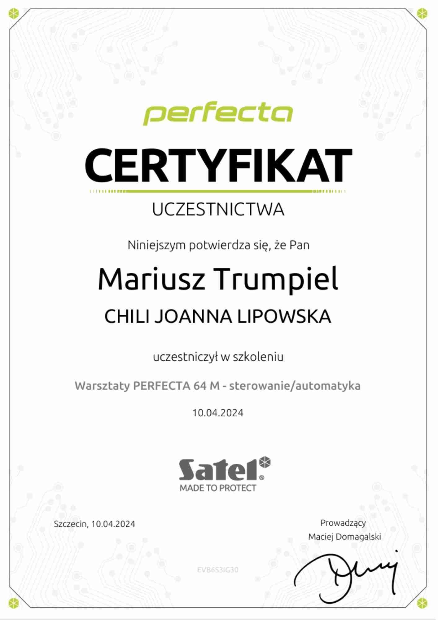 Warsztaty PERFECTA 64 M - sterowanie/automatyka